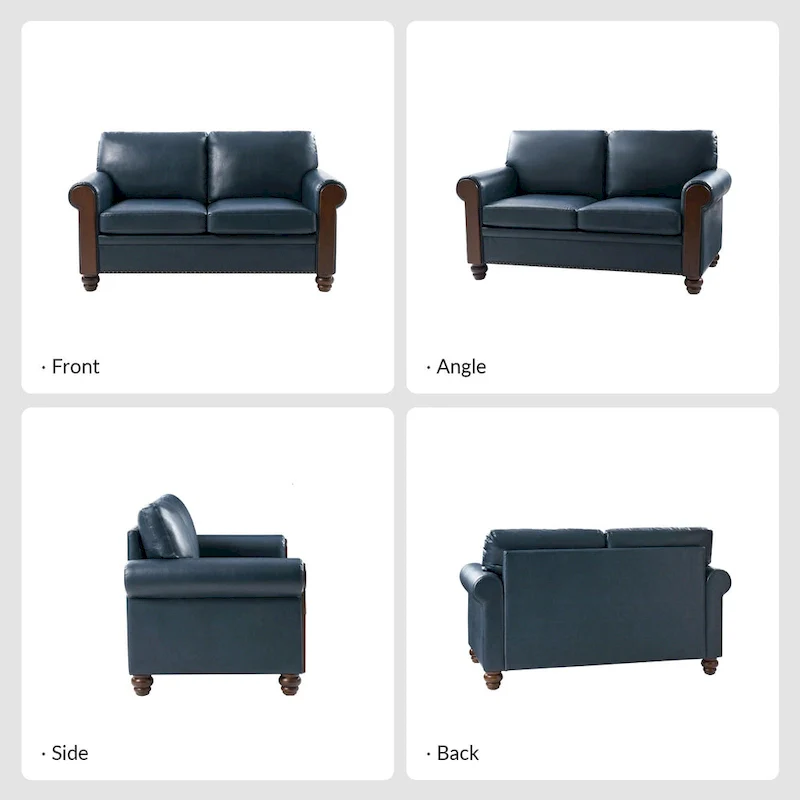 Hedda Transitional 59Wide Leather Sofa with Solid Wood Legs by