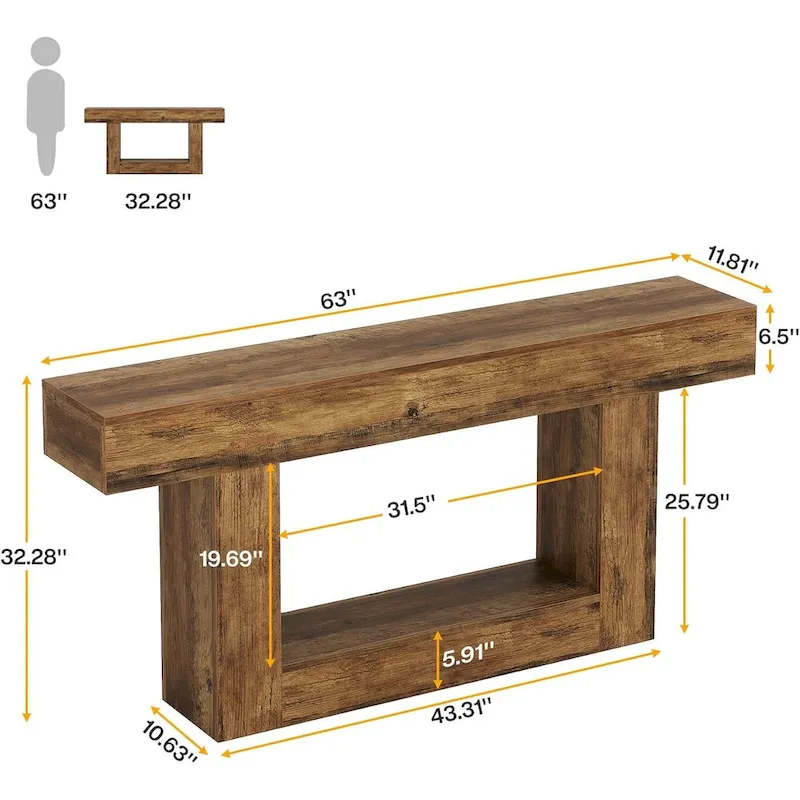 Farmhouse 63 Console Table, 2-Tier Entryway Table Narrow Long Wood Sofa Table