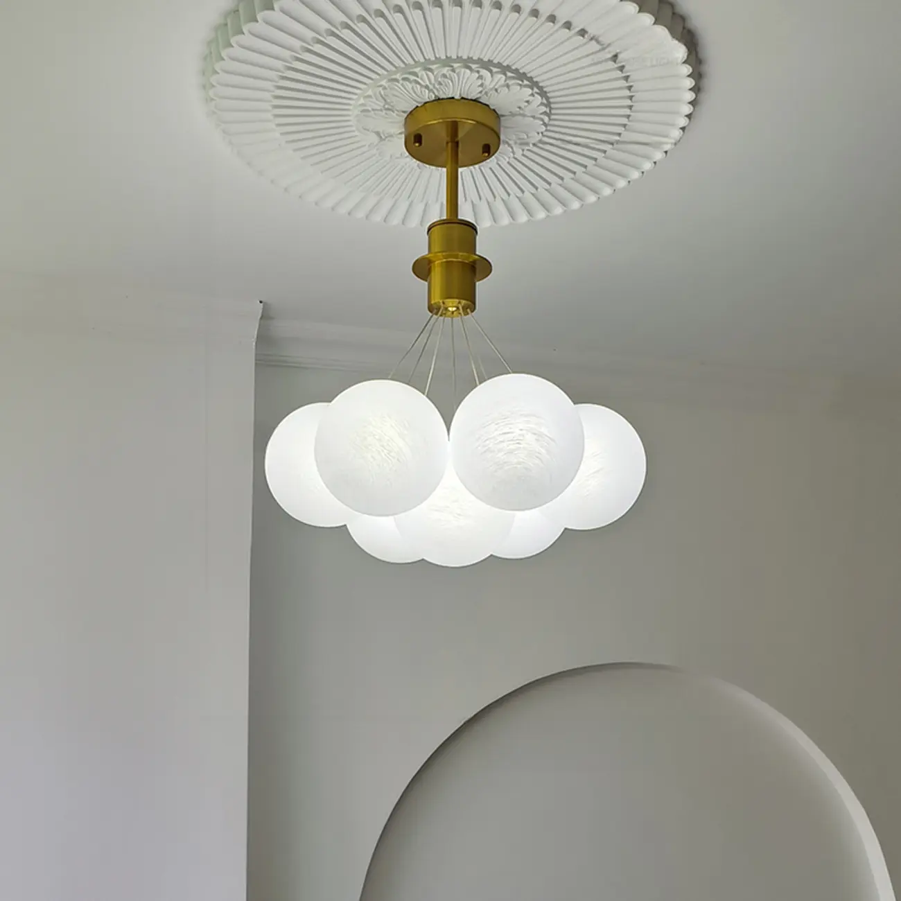 White Matte Glass Shade Multi Globe Light Chandelier