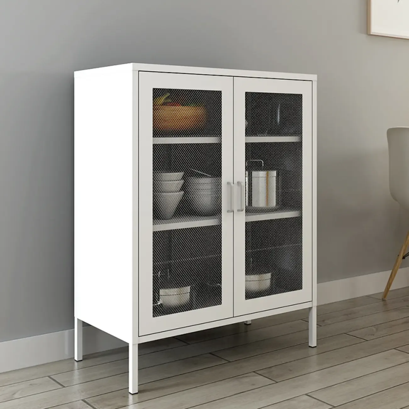 Trendy Simple 3-Tier White Steel Mesh Storage Cabinet