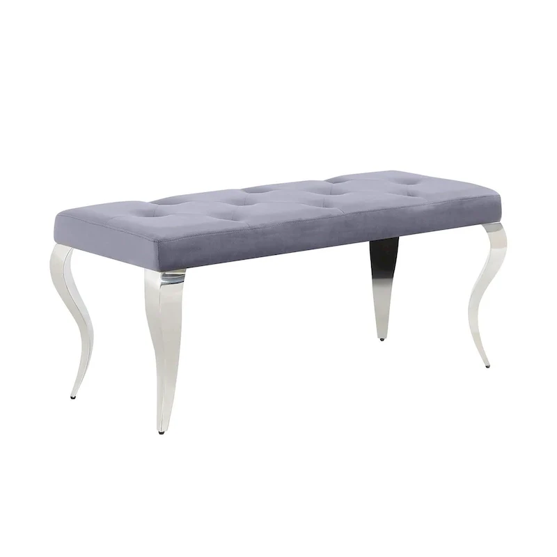Luxury Velvet Bench Button Tufted Upholstered Dining Bench with Polished Metal Legs