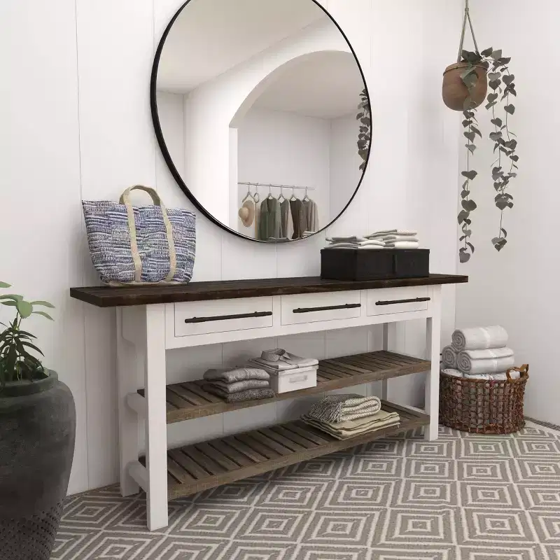Farmhouse Wood Rectangle Console Table White - Olivia & May