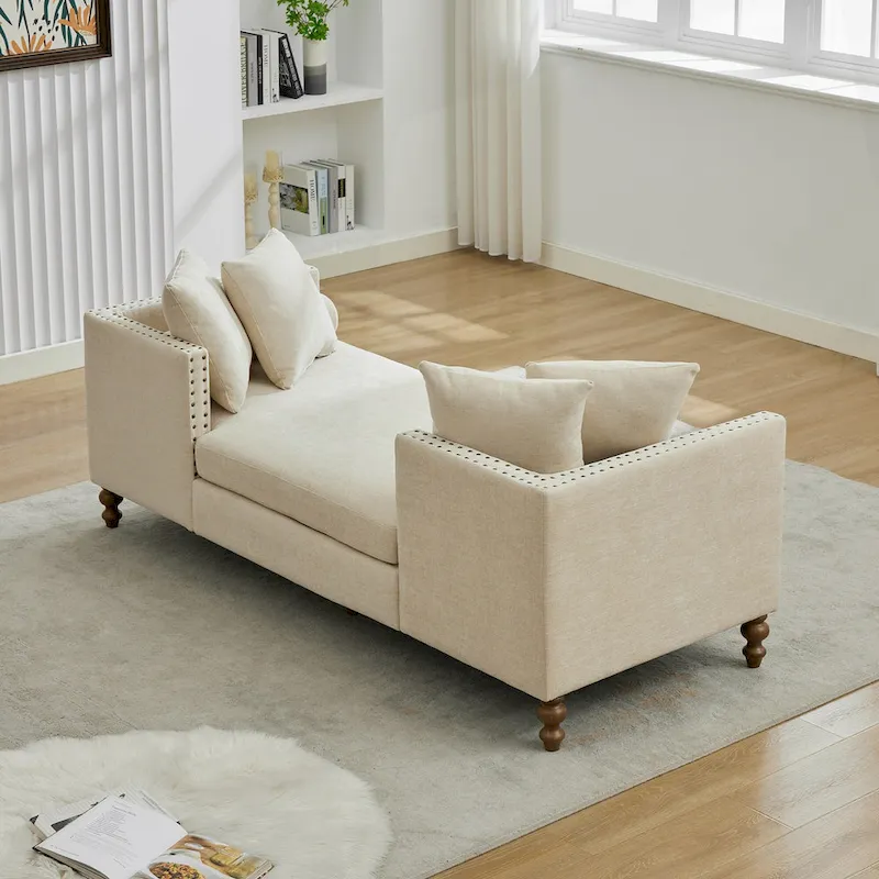 Upholstered Chaise Lounge with Nailhead Trim