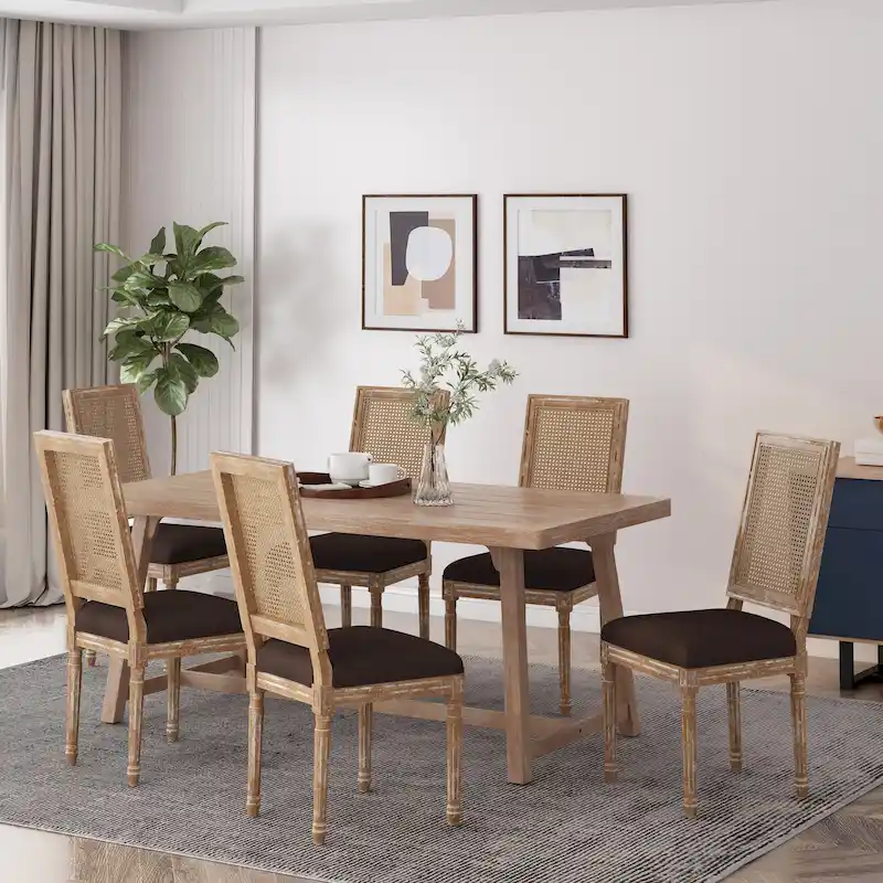 Regina French Country Wood and Cane Upholstered Dining Chair (Set of 6) by Christopher Knight Home