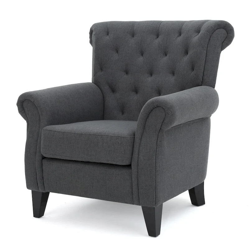 Accent Chair With Tufted Backrest With Wooden Legs