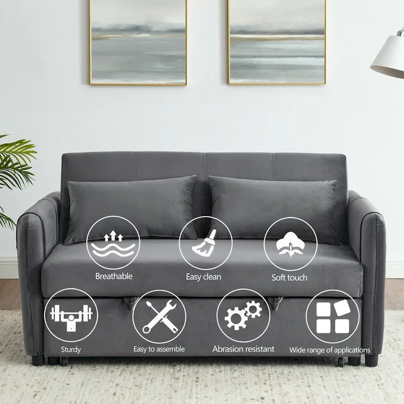 3-in-1 Versatile Velvet Double Sofa with Pullout Bed