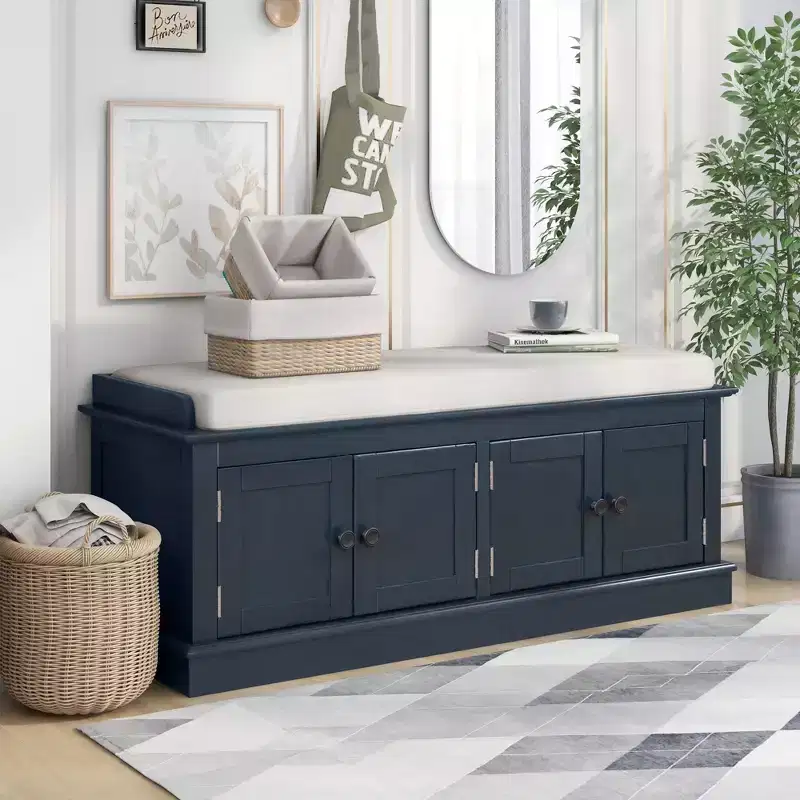 GDFStudio Mike Storage Shoe Bench with Doors and Adjustable Shelves