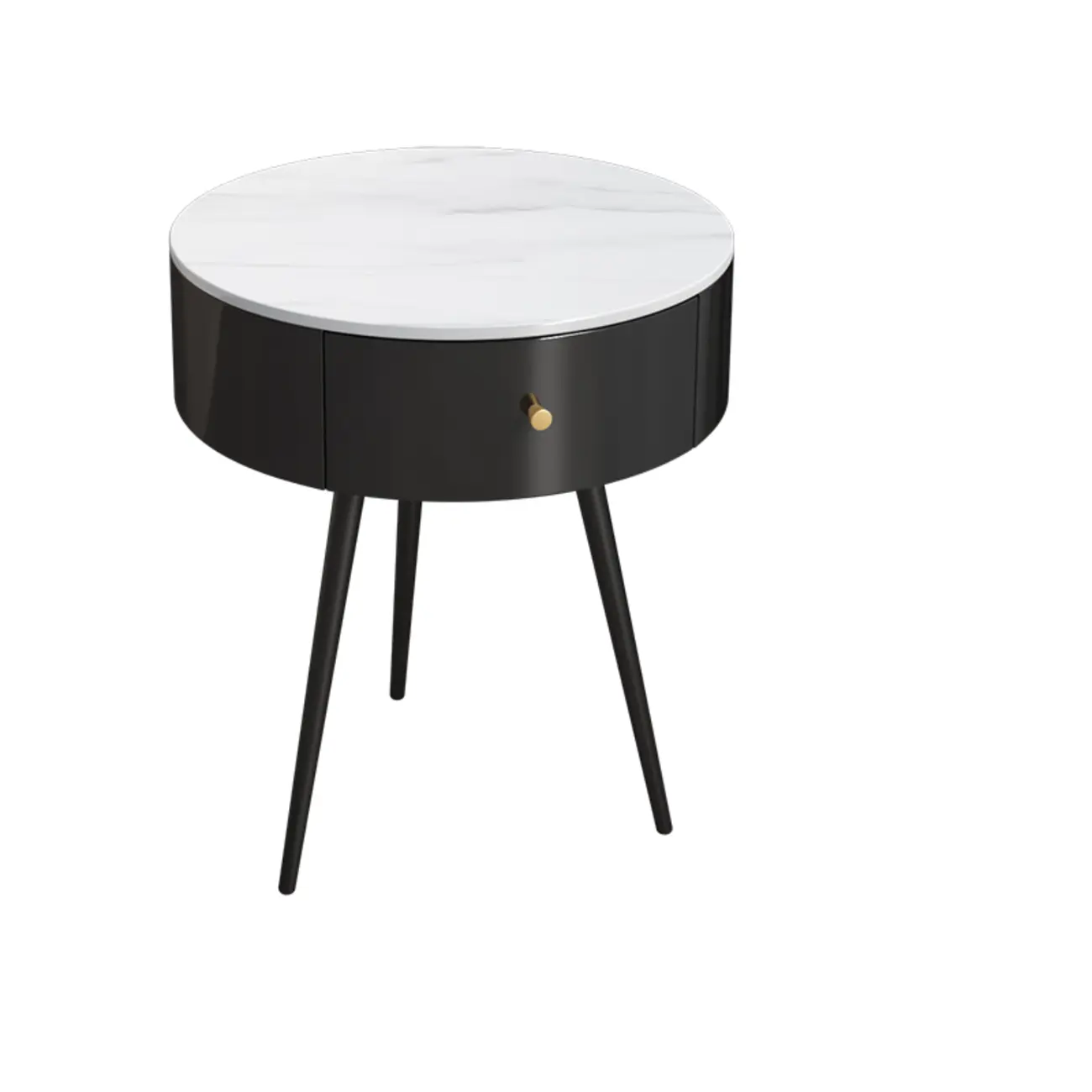 Modern Sintered Stone Top Round Drawer Tripod Nightstand
