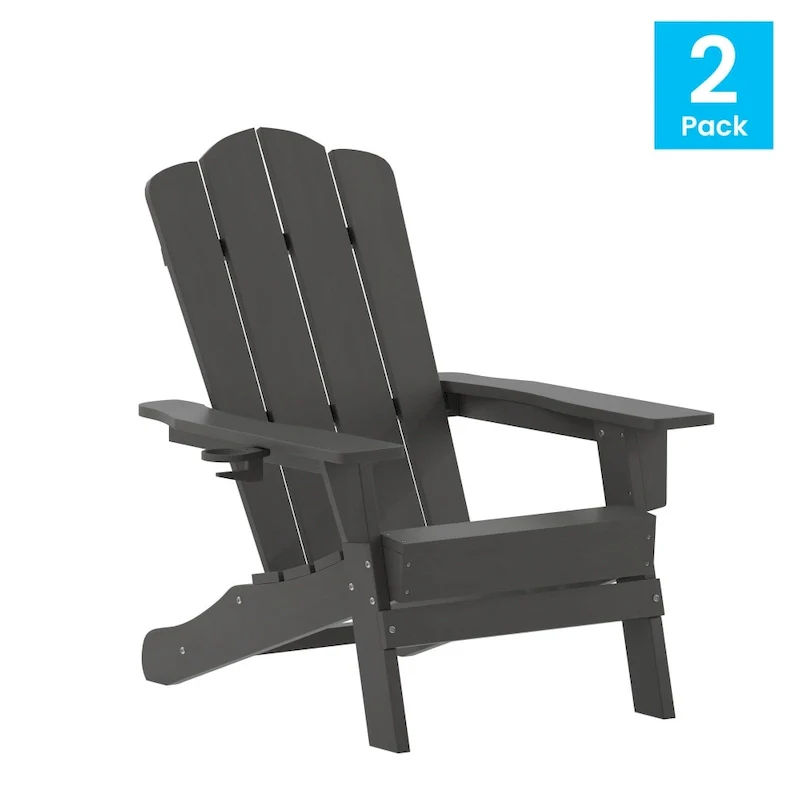 Set of 2 Commercial All-Weather Adirondack Chairs with Cupholders