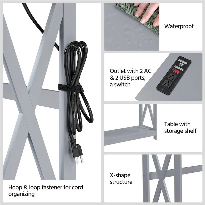 Yaheetech 2-Tier Narrow Sofa Table with Outlet Industrial Long Console Table