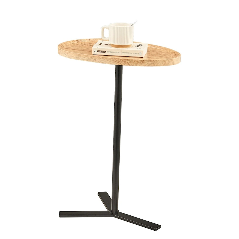 Carter Oval Teardrop Modern Raised Lip Edge Couch-Side Accent C-Table with Crossed Y-Shape Metal Pedestal Leg