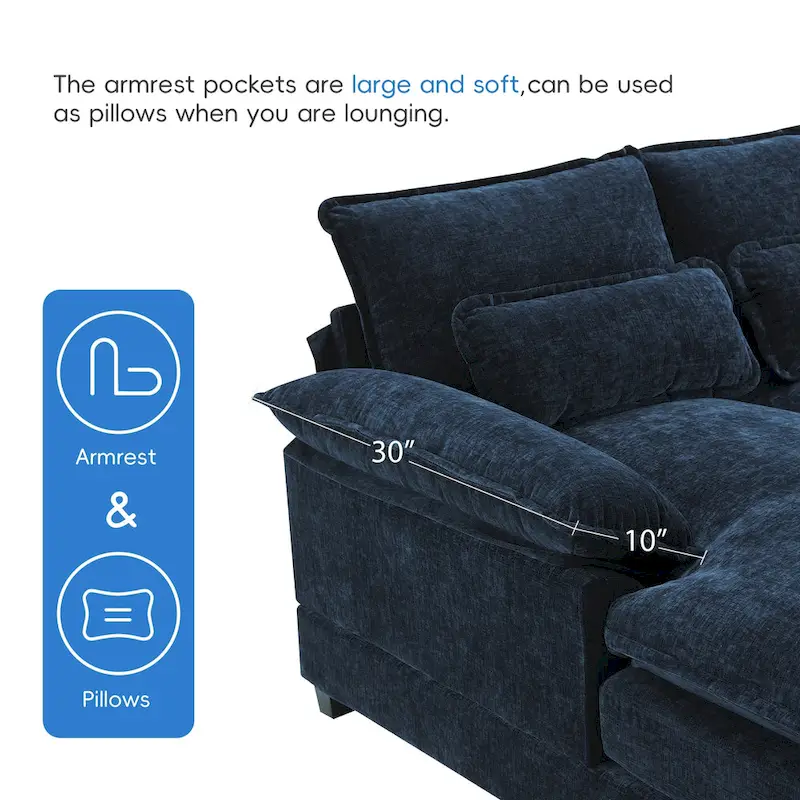 [VIDEO provided][New]109.8*55.9  Modern U-shaped Sectional Sofa with Waist Pillows,6-seat Upholstered Symmetrical Sofa Furniture