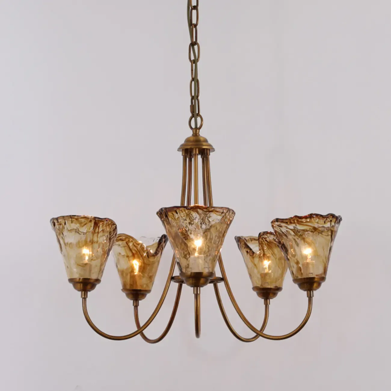 6 Lights Modern Amber Flower Glass Chandelier