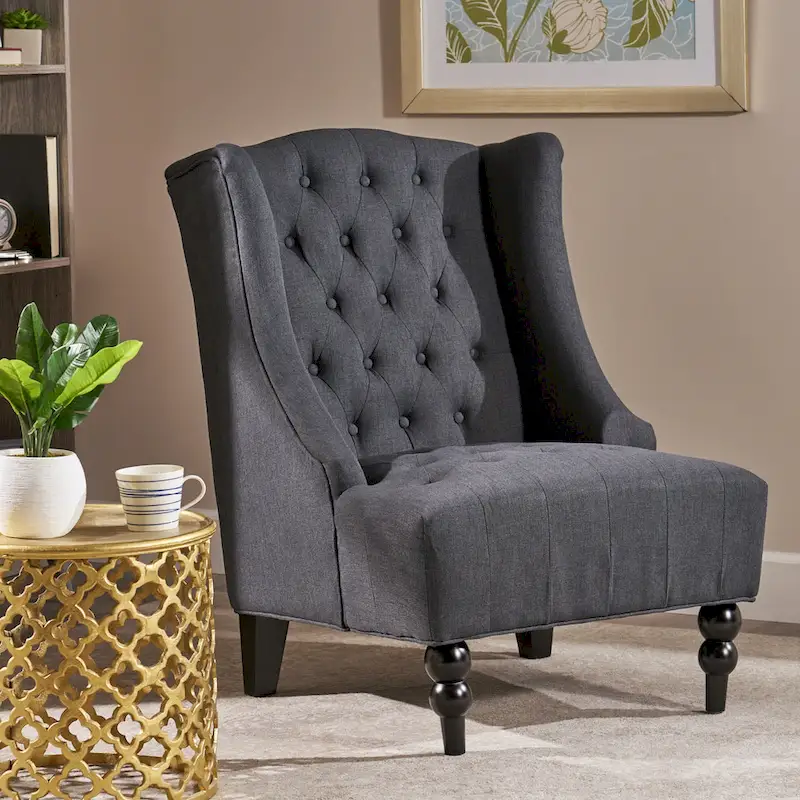 Charcoal 27.5 High Back Upholstered Button Tufted Club Chair