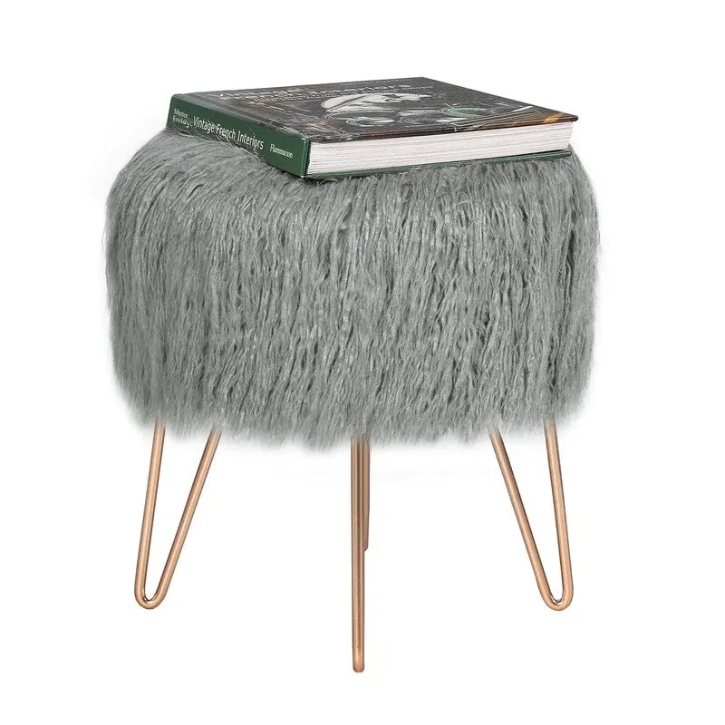 Adeco Vanity Stool Chair Soft Furry Footrest Stool Make Up Ottoman