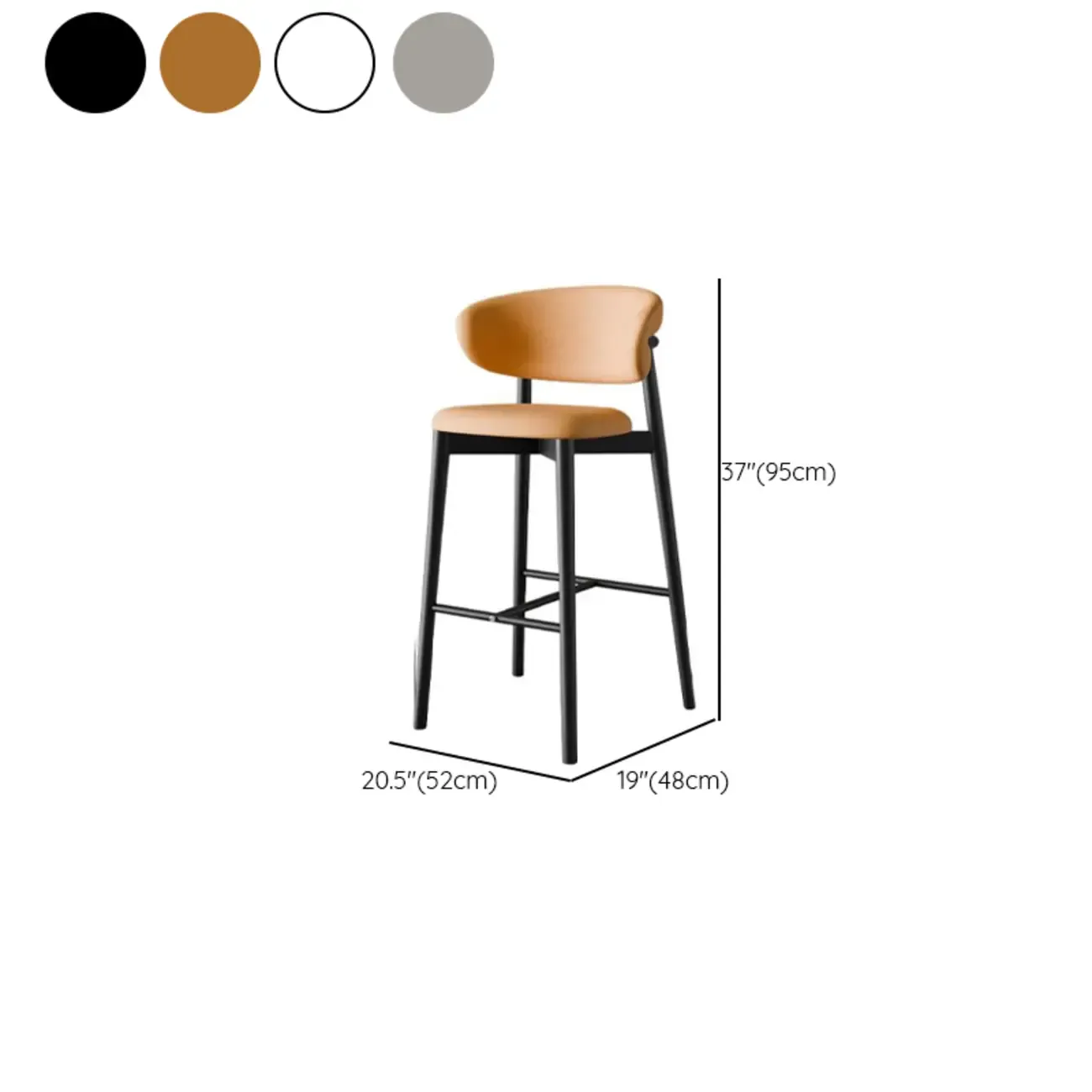 Art Deco Low Back Counter Height Leather Bar Stool