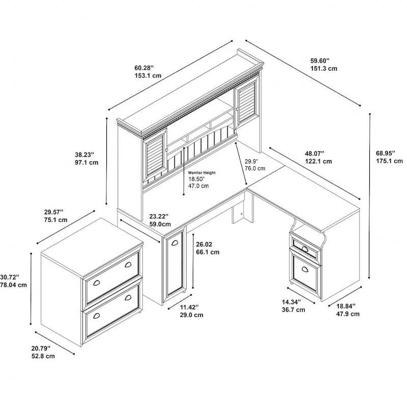 Fairview L Shaped Desk with Hutch and File Cabinet by Bush Furniture