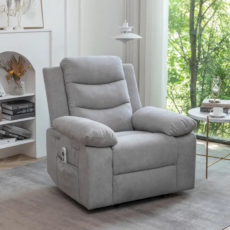 Light Gray Ergonomic Design Velvet Power Recliner Chair, Heat, Massage, Steel Frame