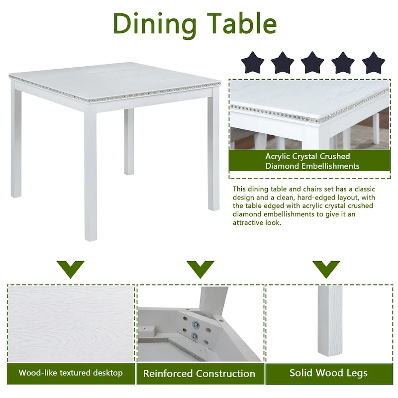 5 Piece Wooden Dining Table Set