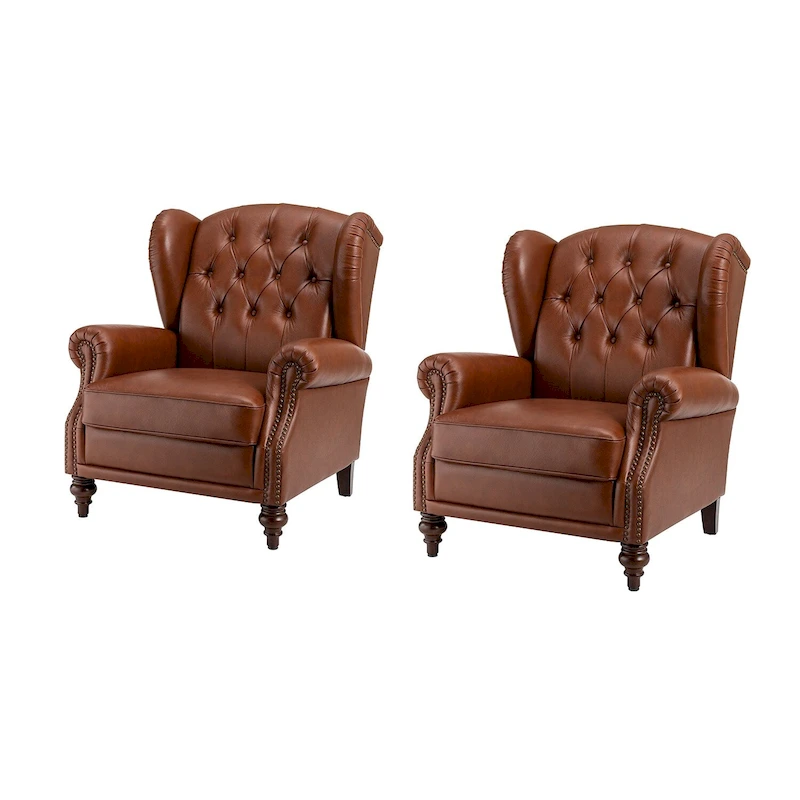 Alex Classic Wingback Leather Armchair with Nailhead Trim Set of 2 by HULALA HOME