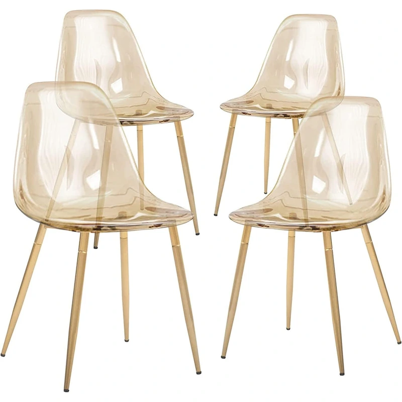 Modern Kitchen Dining Side Chair with Metal Legs, Set of 4, Amber