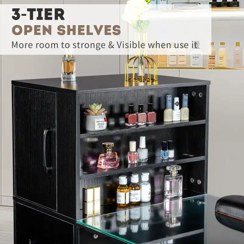 Embossed Particle Board Tempered Glass 55 W Manicure Table