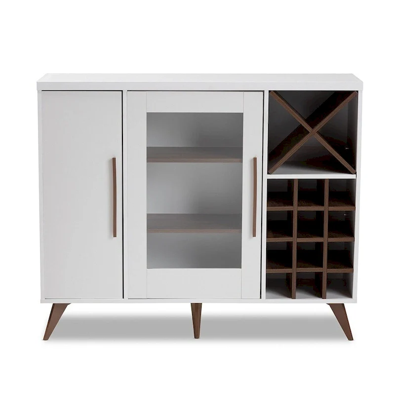 Dark Grey & Oak / White Brown Mid-Century Wine Cabinet with 24-Bottle Rack