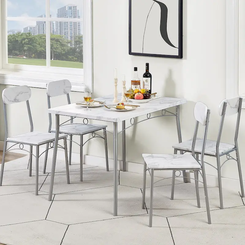 VECELO Dining Table Set, Kitchen Table with 2/4 Chairs, Metal and Wood Rectangular 3/5-Piece Dining Set