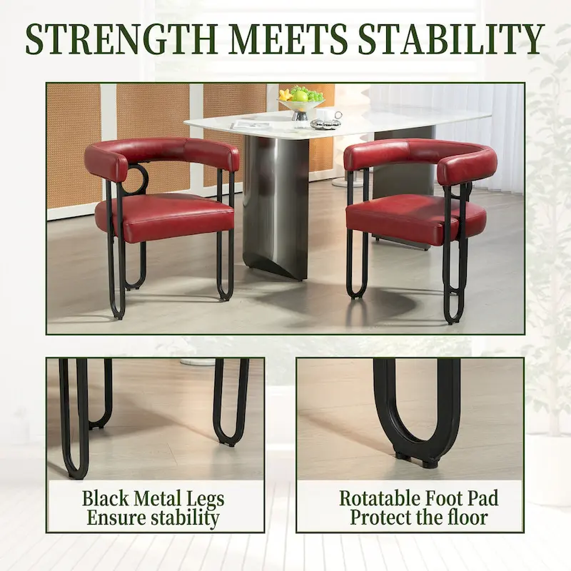 2 PCS PU Leather Upholstered Dining Chair Set wMetal Legs