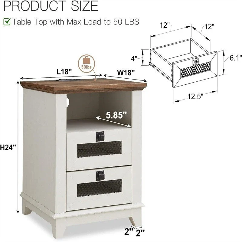 End Table with 2 Drawers - 18 D x 18 W x 24 H