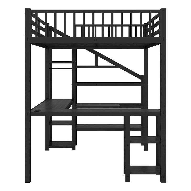 Full Loft Bed with Desk, Wardrobe, LED, USB