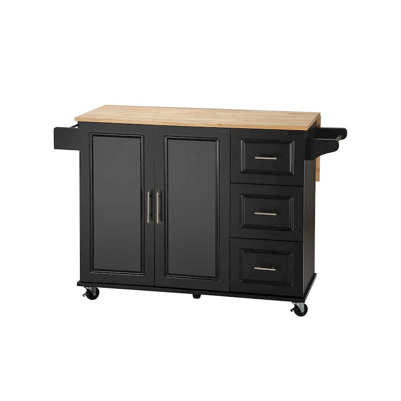 Mobile Kitchen Island & Kitchen Cart,With Extendable Rubber Wood Top and 3 Drawers - 53.93