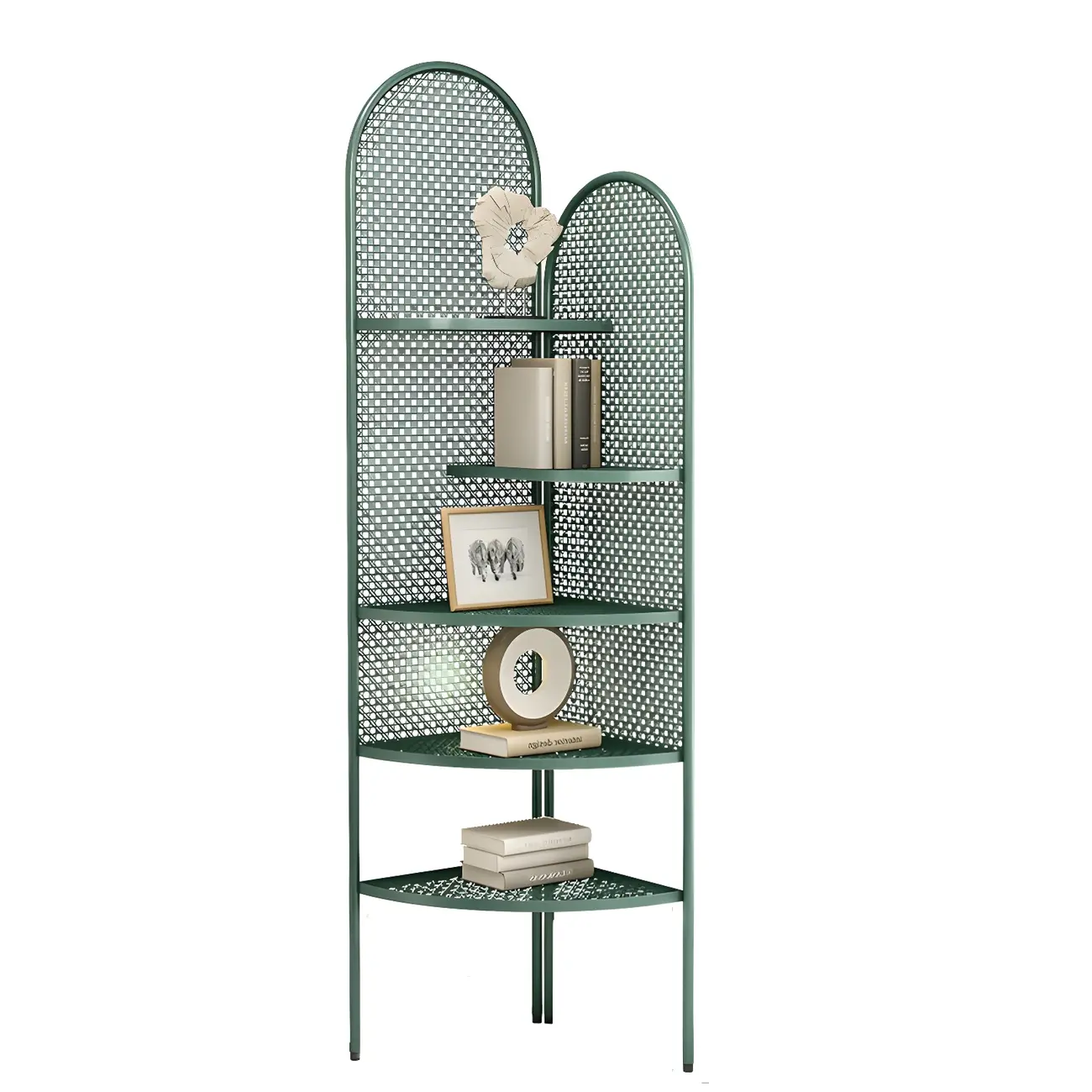 Modern Black Metal Arch Holey Back Display Corner Cabinet