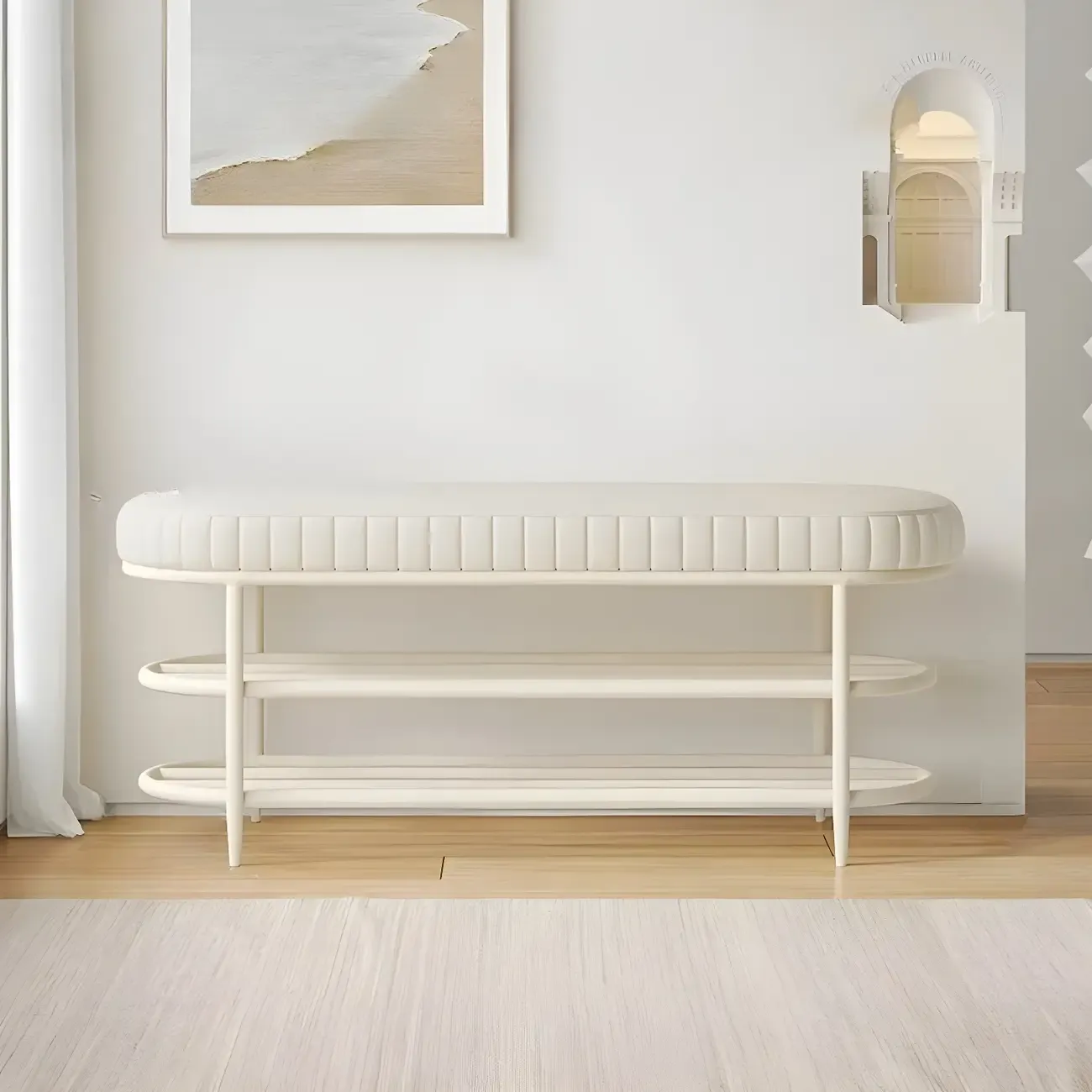 Elegant Oval Metal Cushioned Shoe Rack Bench