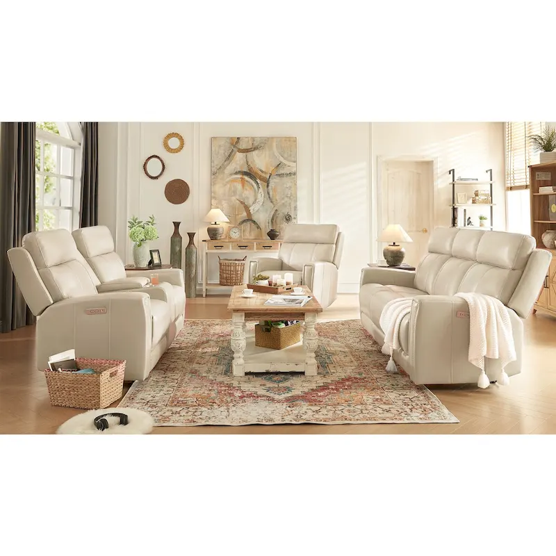 Genuine Leather 3-Piece Power Reclining Sofa Set with Power Headrest and USB&USB-C Port, Zero Gravity