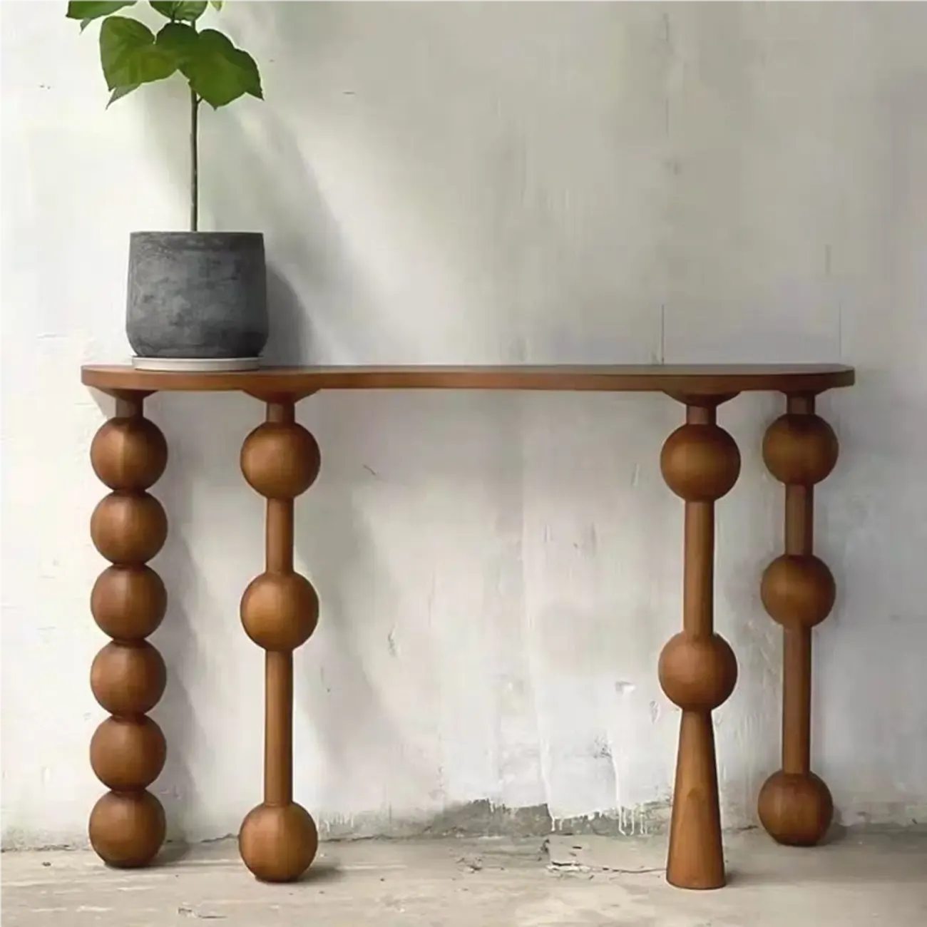 Artistic Walnut Wood Turned Leg Entry Console Table