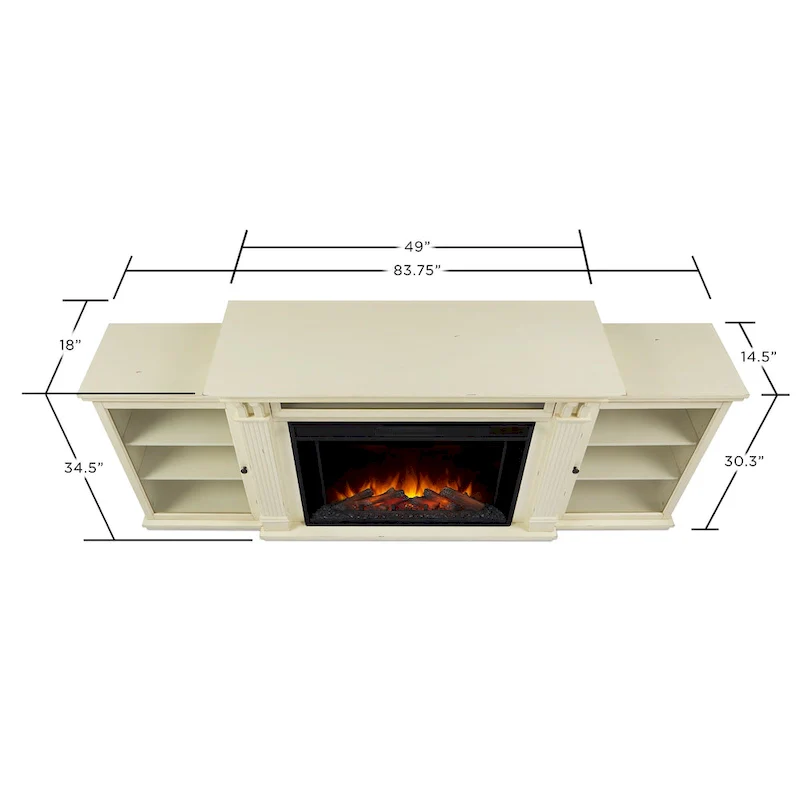 Tracey 84   TV Stand Electric Fireplace in Distressed White by Real Flame