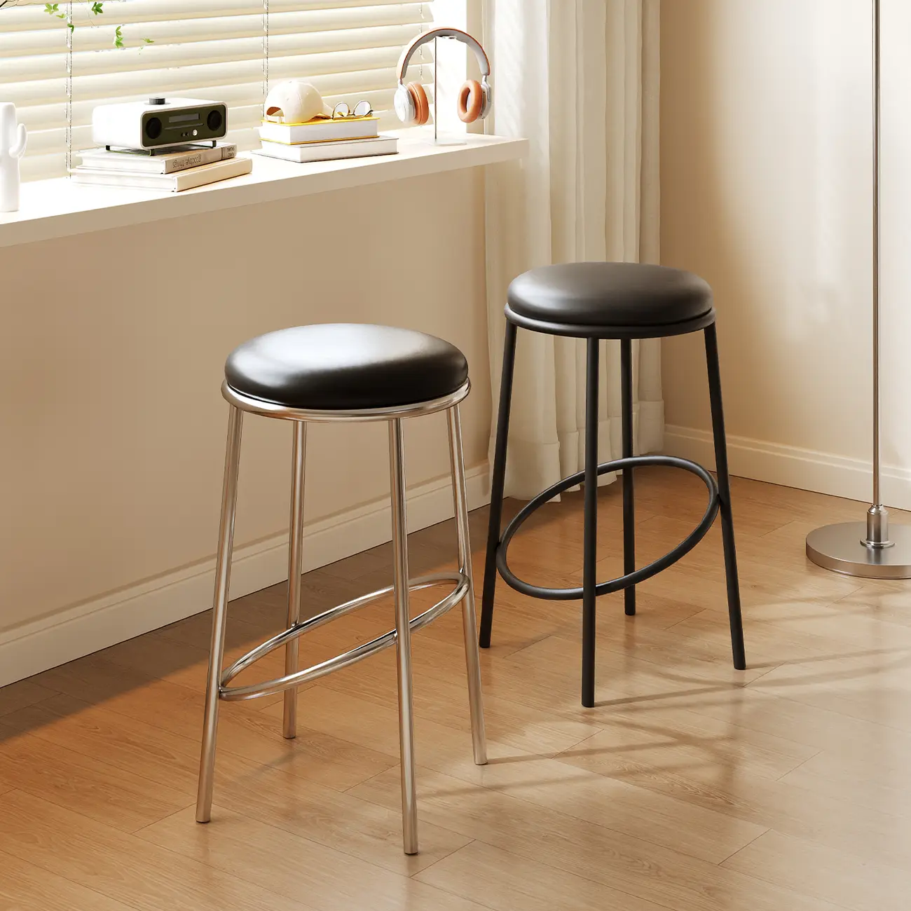 Counter Height Modern Leather Stackable Backless Bar Stools