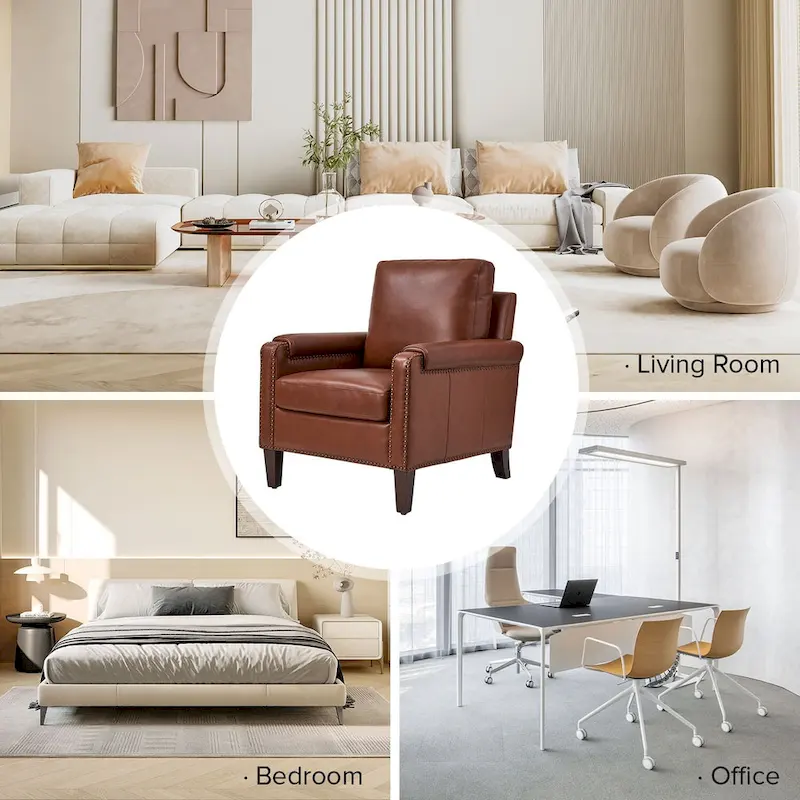 Kunz Transitional Genuine Leather Armchair with Removable Cushion and Nailhead Trims Set of 2 by HULALA HOME