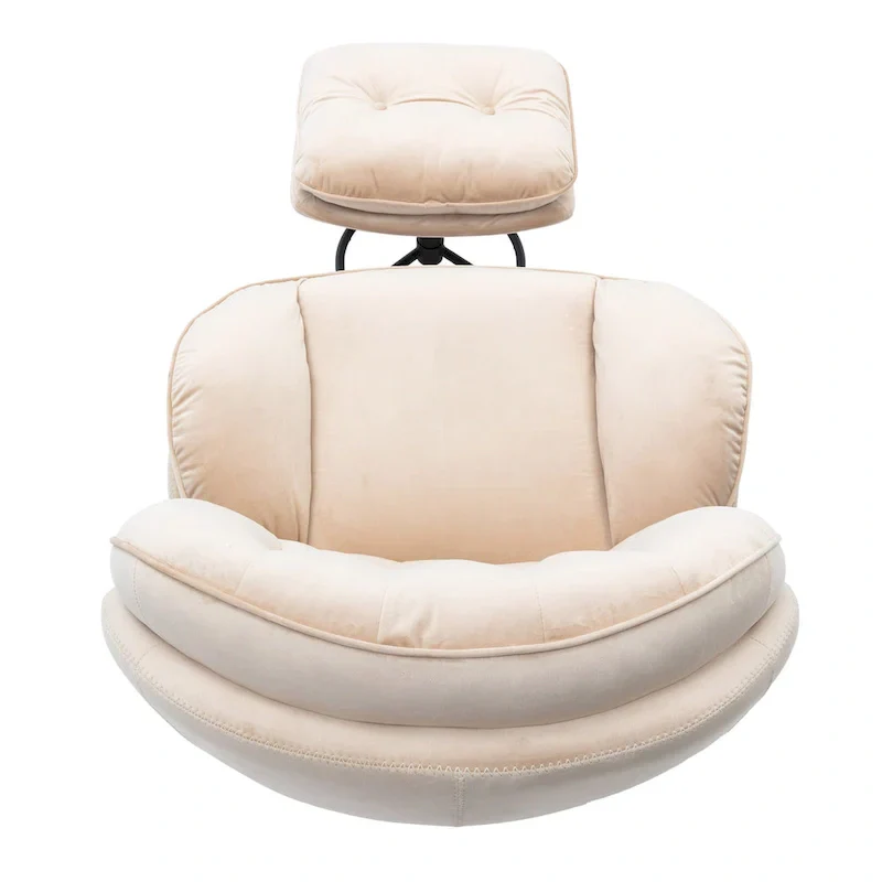Beige Modern 31.7 Swivel Accent Chair with Ottoman
