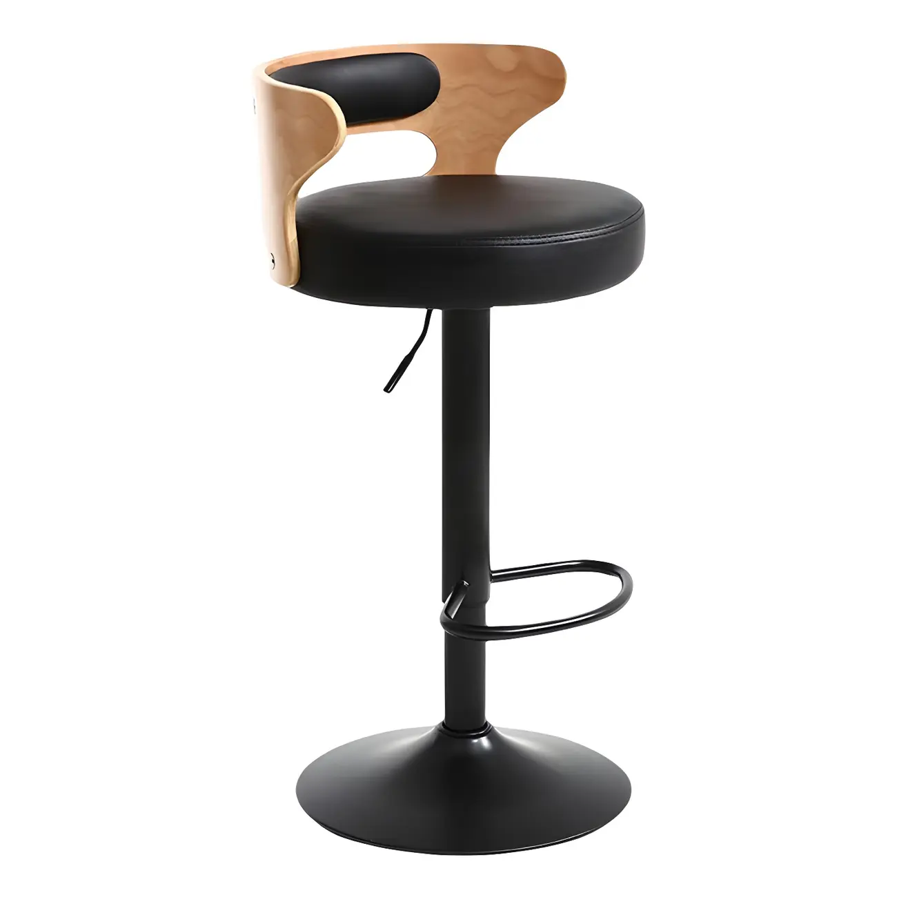 Adjustable Round Leather Swivel Bar Stools with Back