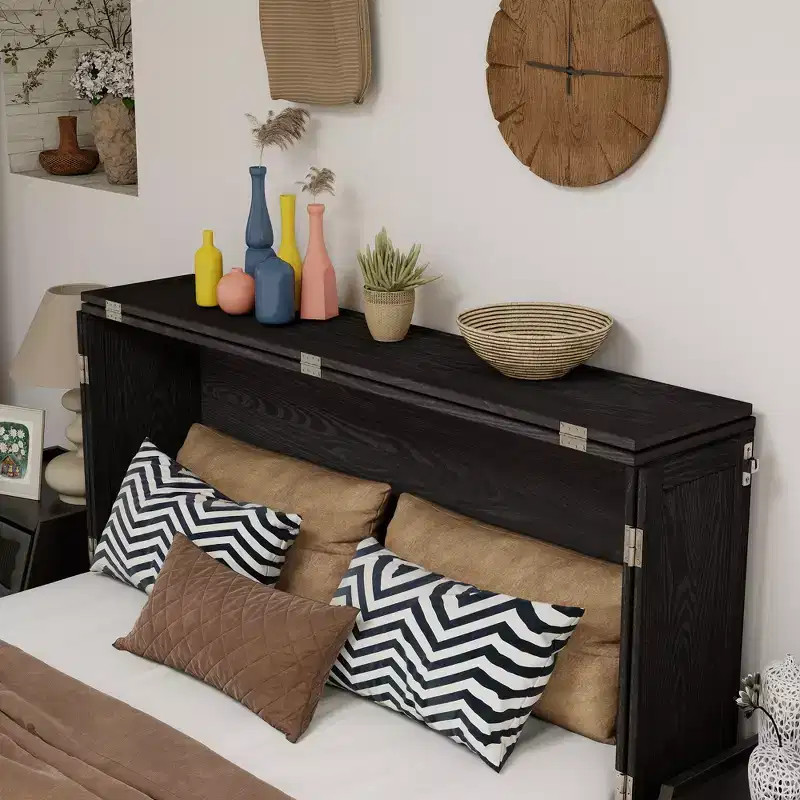 Keloyid Haimyy Solid Wood Frame Queen Murphy Bed Chest with Built-in Charger and Strong Drawer