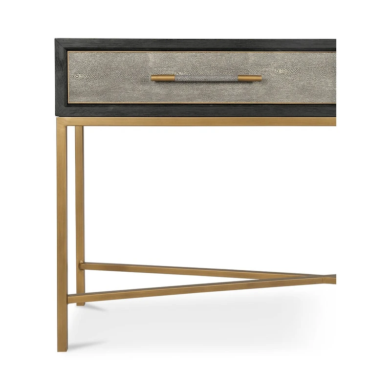 Macari Miki Art Deco Solid Wood AndVegan Leather Shagreen With Brass Accents Console Table - 59W x 16D x 32.3H