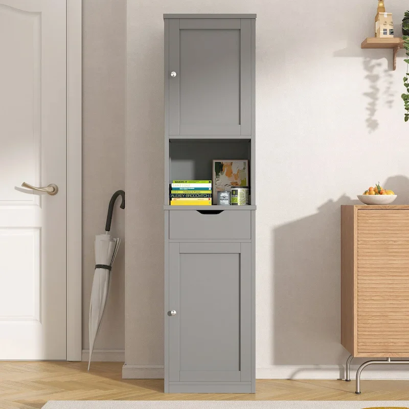 Futzca Tall Bathroom Storage Cabine, 64H Freestanding Narrow Storage Pantry Cabinet