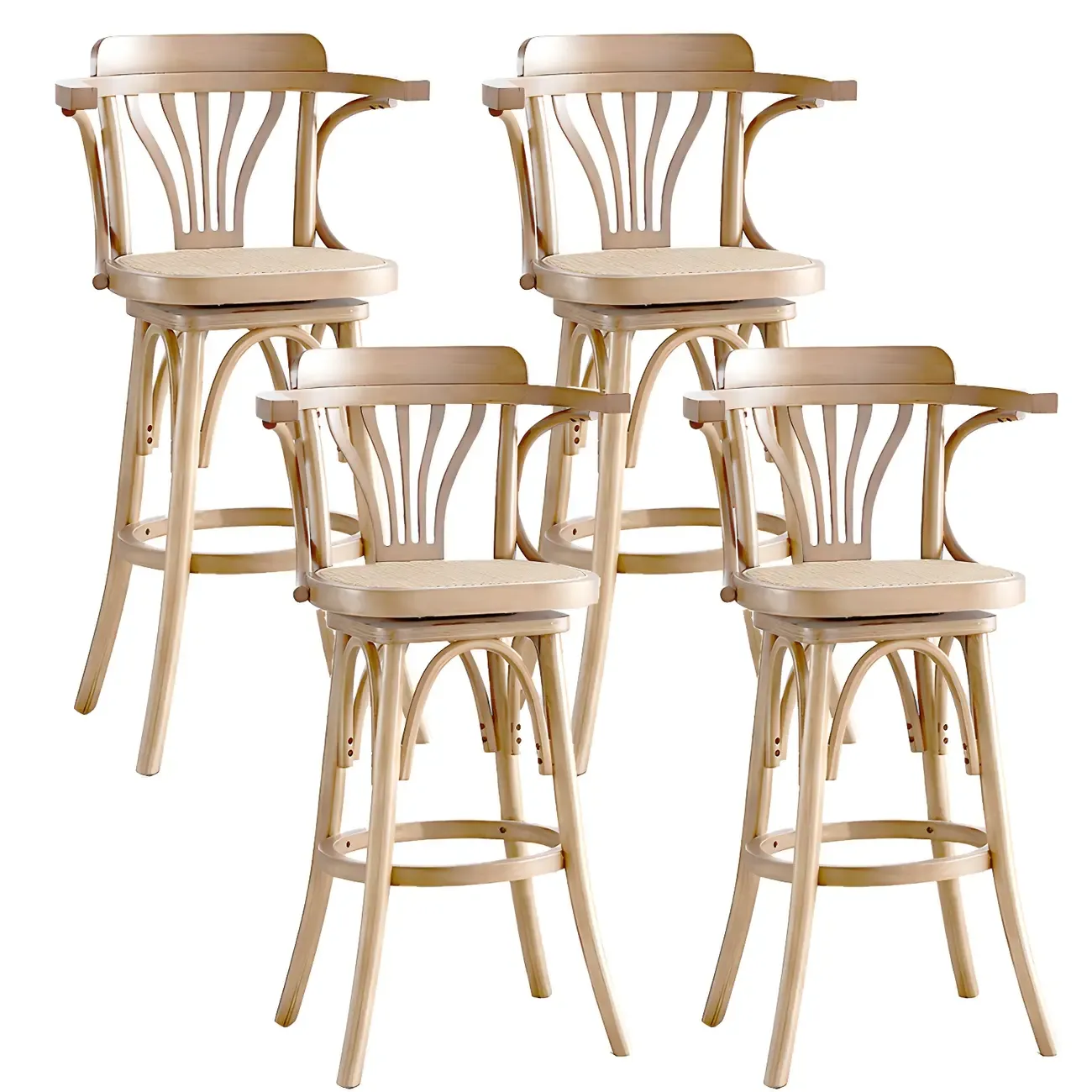 Timeless Square Rattan Wood Low Back Bar Stool in Brown/ Black