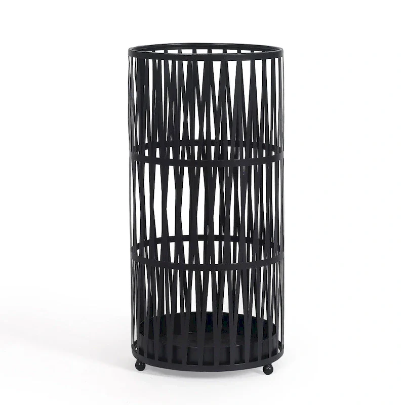 ADECO Stand Gold / Black Round RackMetal Umbrella Cane Walk Stick Drip Tray - 9. 2 x9. 2 x19