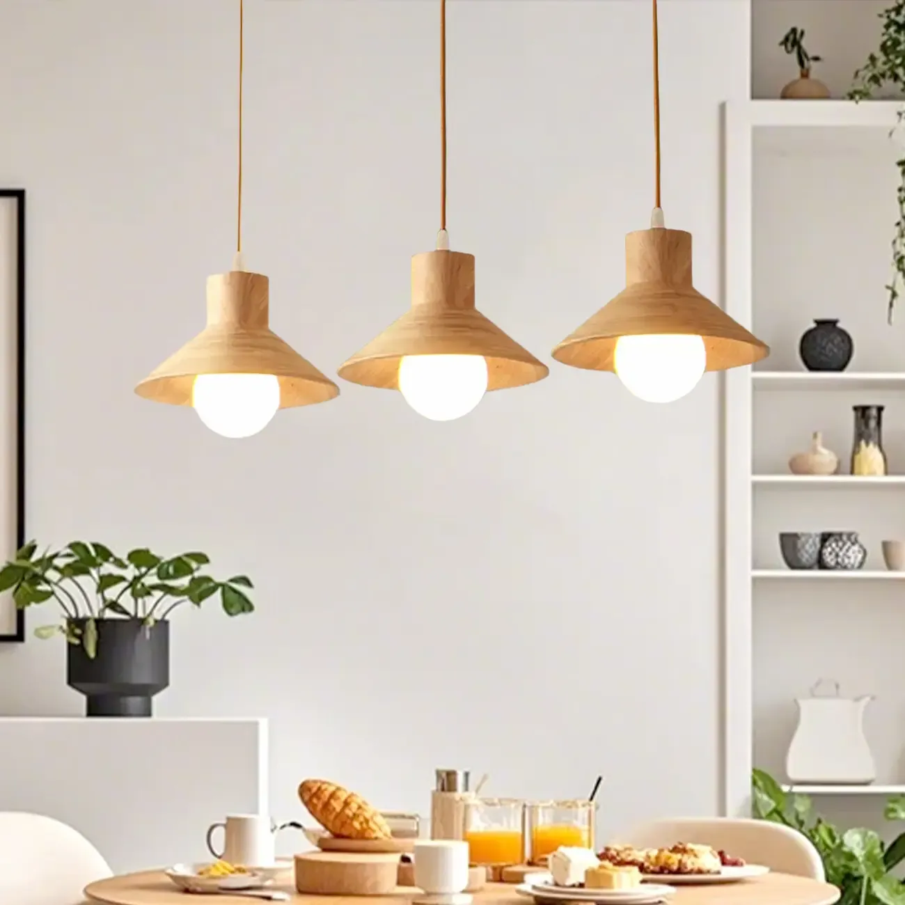 Rustic Island Light Modern Wood 3 Lights Cone Island Pendant