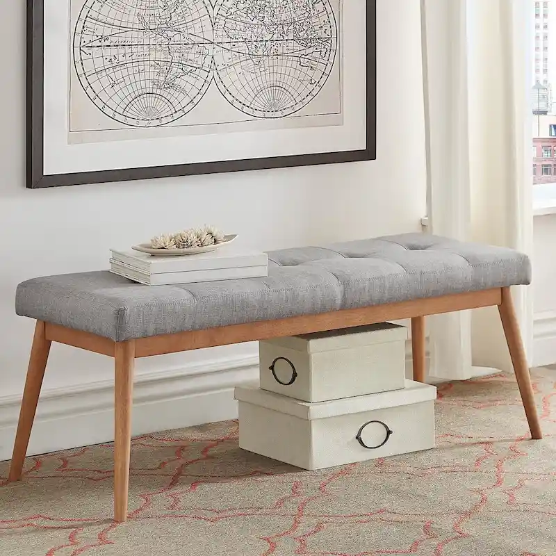 Sasha Oak Angled Leg Linen Dining Bench