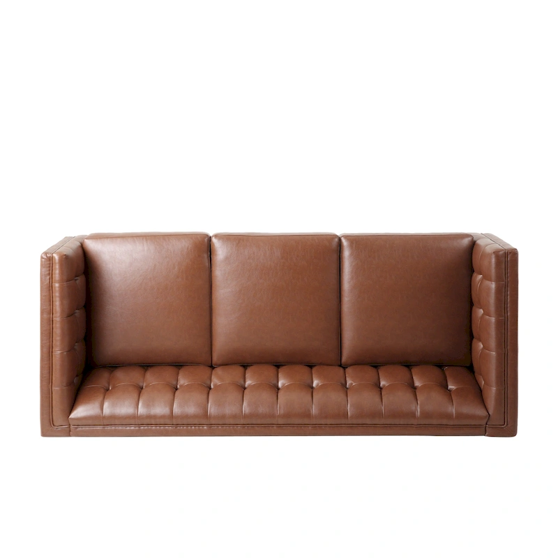 Pondway Faux Leather Tufted 3 Seater Sofa by Christopher Knight Home