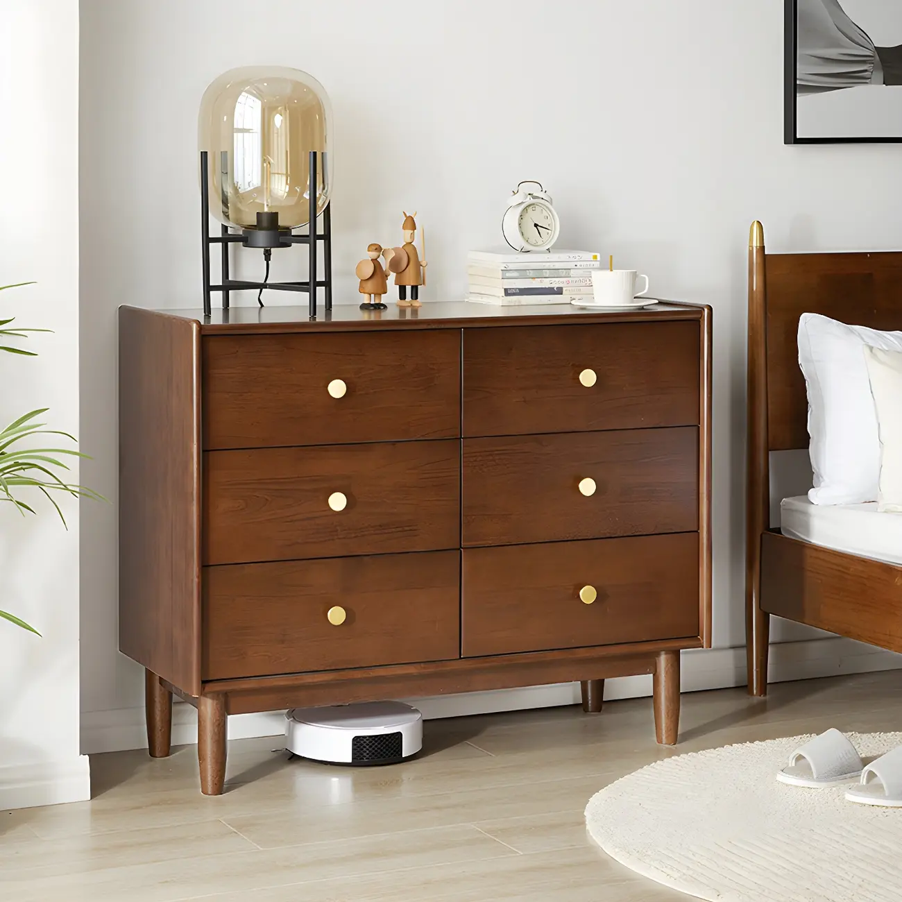 Traditional Brown Wooden Dresser with 6-Soft Closing Drawers